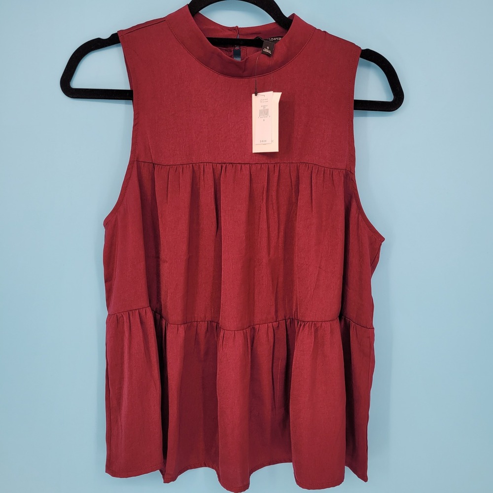 Banana Republic Tiered Sleeveless Top Womens Size S NWT Maroon Babydoll boho